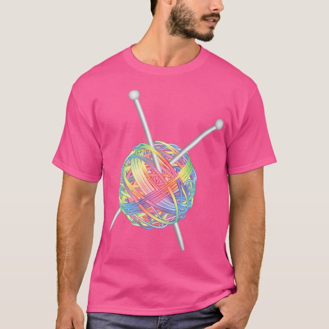 Ball Of Wool With Rainbow Knitting Needles T-Shirt (Vorderseite)
