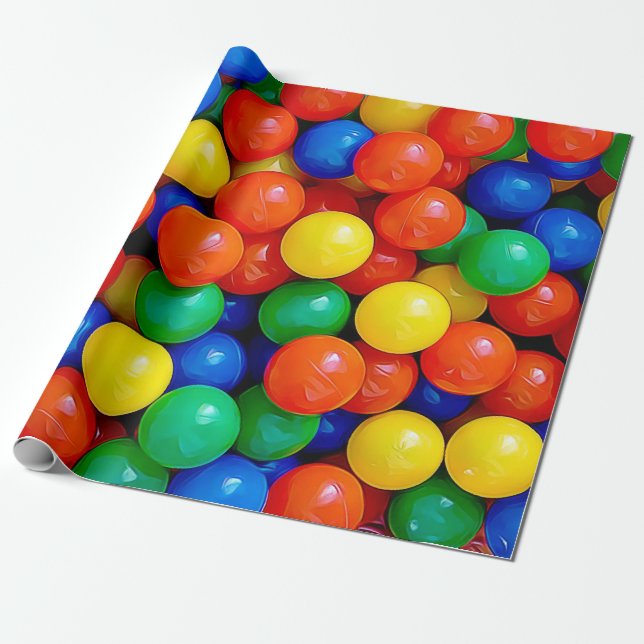Ball Pit Bouncy Balls Blau, Grün, Rot, Gelb Geschenkpapier (Ungerollt)