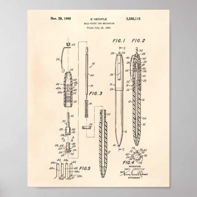 Ball Point Pen 1966 Patent Art Old Peper Poster (Vorne)