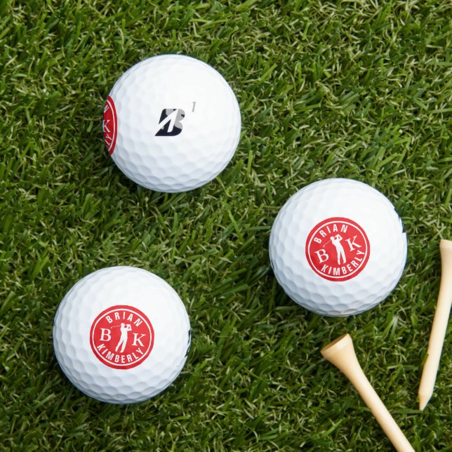 Ball with Golfers Name & initials - red monogram (Insitu Gras)