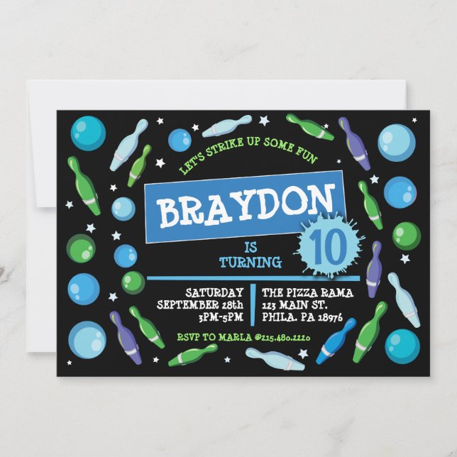 BALLE BLEUE NEON Anniversaire Fête Invitation (Devant)