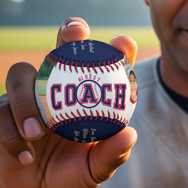 Balle De Baseball #1 Meilleur Entraîneur Personnalisé Photos & Team  (#1 Best Coach Custom Photos & Team Roster Keepsake Baseball)