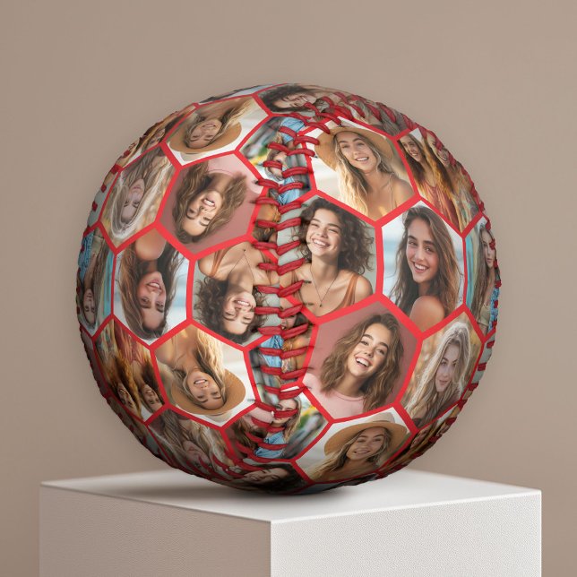 Balle De Baseball 7 Photo Collage - funky honeycomb motif - rouge (Custom Photo Baseball)