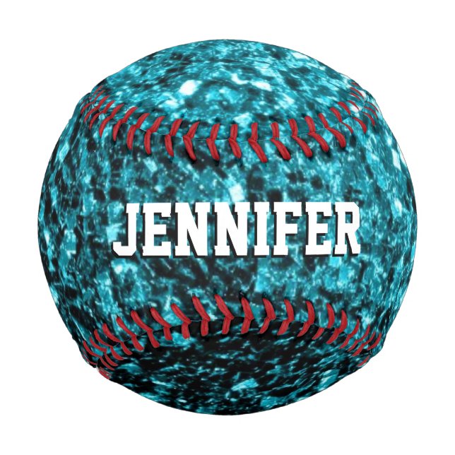 Balle De Baseball Aqua blue parties scintillant scintille Votre nom  (Dos)