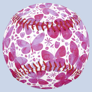 Balle De Baseball Aquarelle papillon Magenta Rose