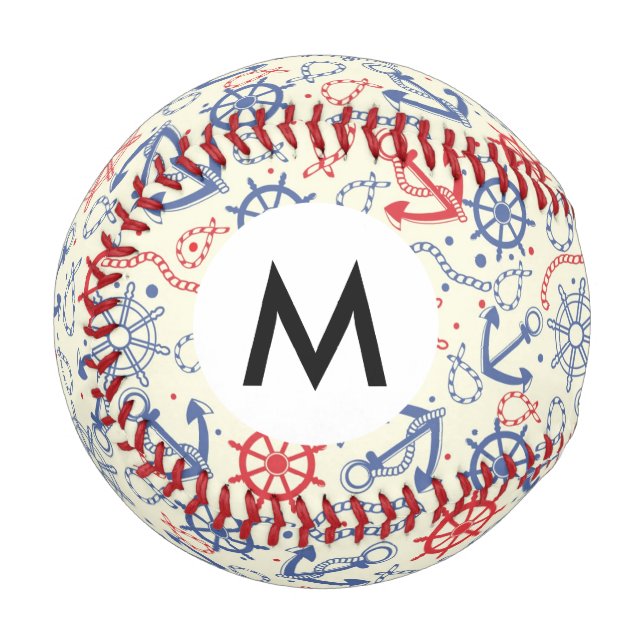 Balle De Baseball Arrière - plan rouge et marine avec ancre (Devant Gauche)