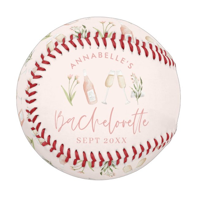 Balle De Baseball Bachelorette rose floral moderne rose girly  (Devant Gauche)
