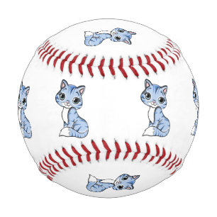 Balle De Baseball Bande dessinée mignonne de chat bleu