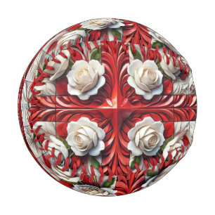 Balle De Baseball Baseball patriotique avec Design Rose anglais