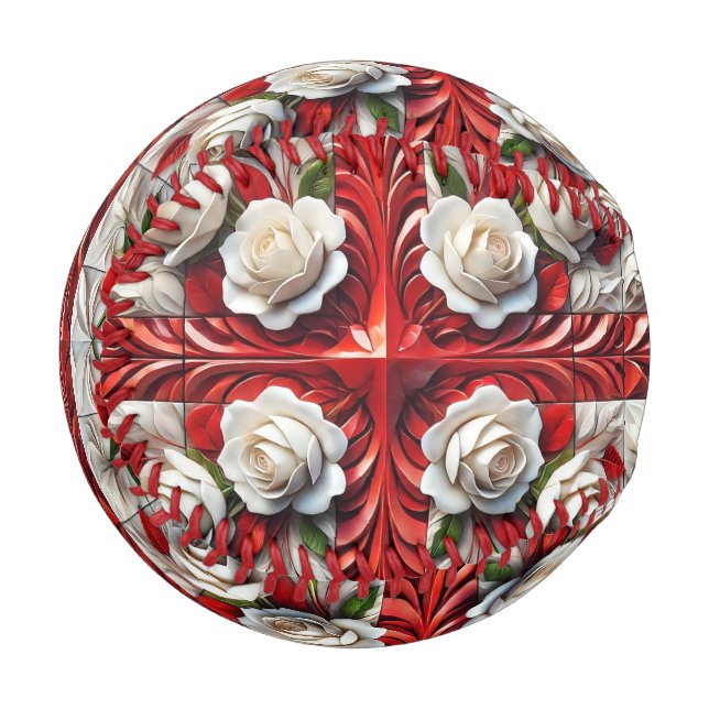 Balle De Baseball Baseball patriotique avec Design Rose anglais (Devant Gauche)