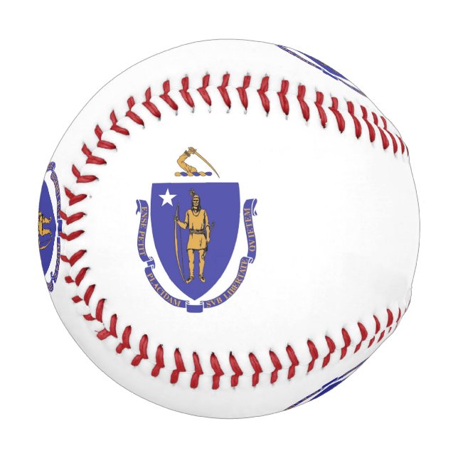 Balle De Baseball Baseball patriotique avec drapeau du Massachusetts (Devant Gauche)