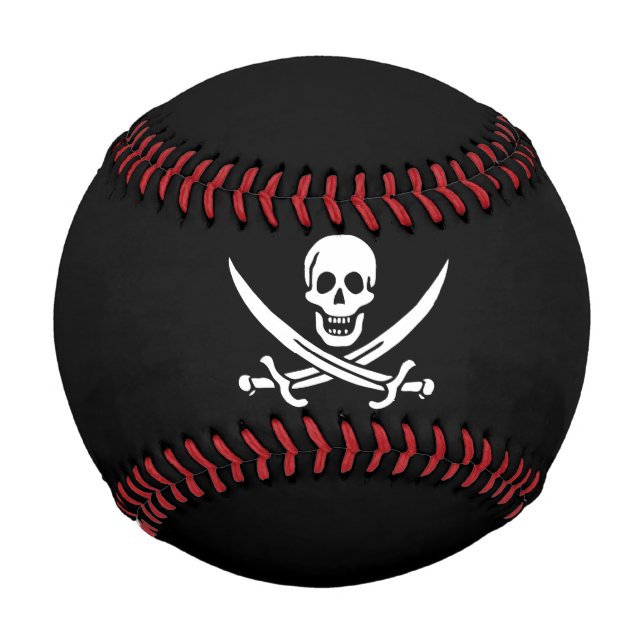 Balle De Baseball Blanc, Drapeau Pirate Calico Jack, Crâne & Cutlass (Devant)