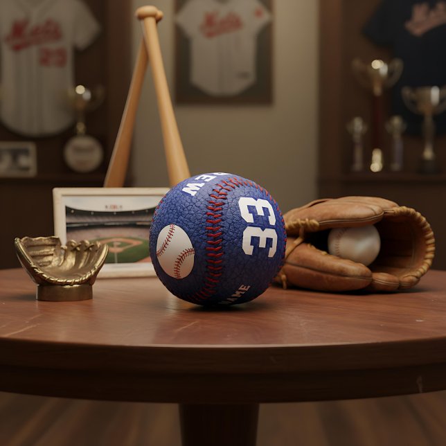 Balle De Baseball Blue Leather Print Player Nom d'équipe Numéro d'éq (Créateur téléchargé)