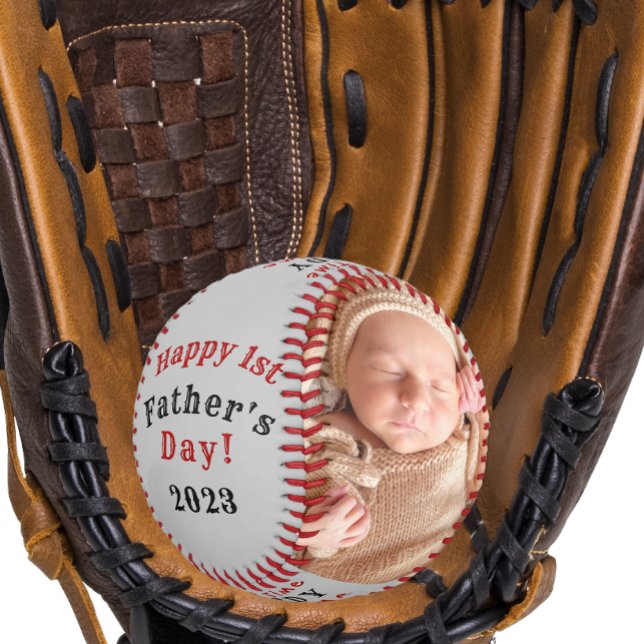 Balle De Baseball Bonne première Fête des pères personnalisée 2 phot (Créateur téléchargé)