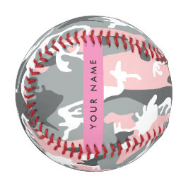 Balle De Baseball Camouflage rose et gris Votre nom Personnalisez