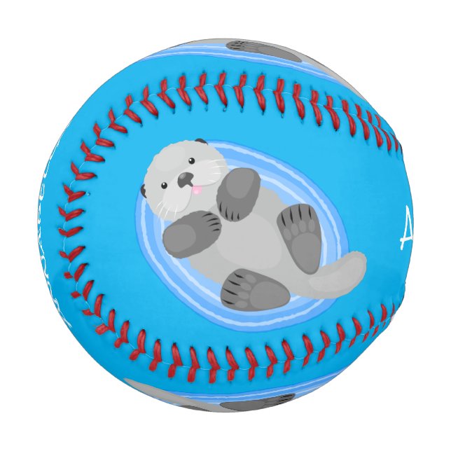 Balle De Baseball Caricature bleu loutre de mer joyeux (Devant Gauche)