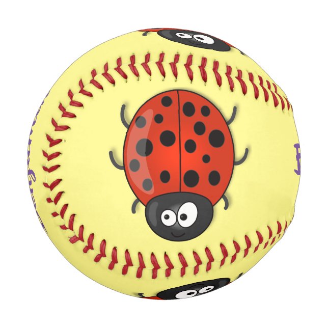 Balle De Baseball Caricature de coccinelle rouge joyeux (Devant Gauche)