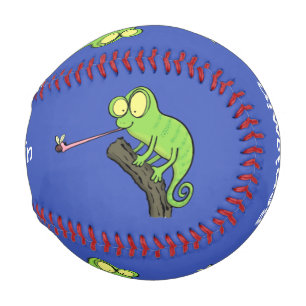 Balle De Baseball Caricature de lézard de caméléon vert joyeux