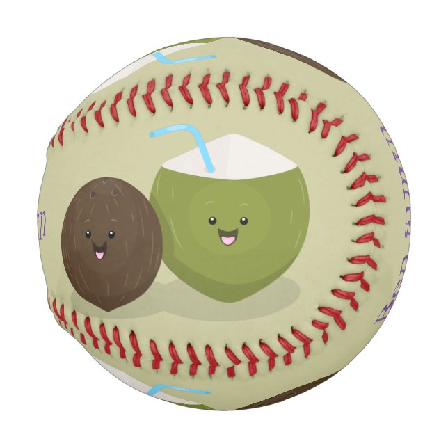 Balle De Baseball Caricature de noix de coco kawaii joyeux (Devant Droite)