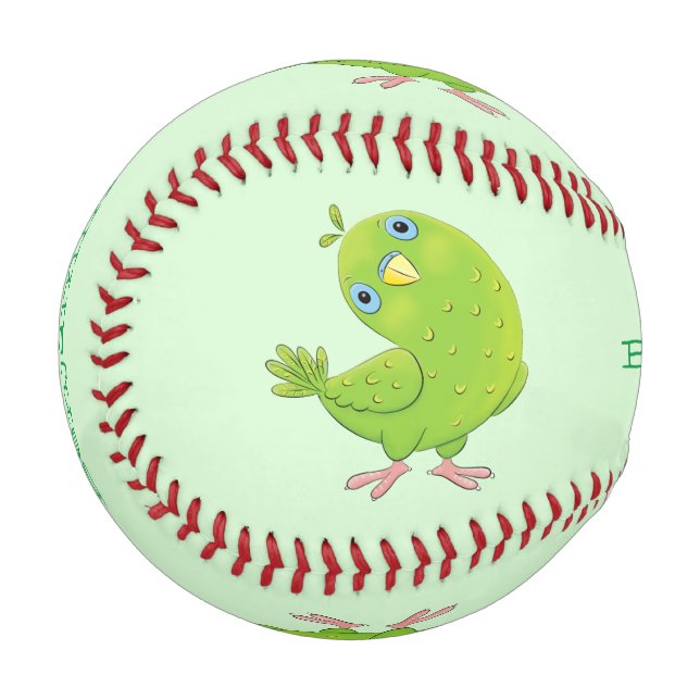 Balle De Baseball Caricature de perruche verte curieuse (Devant Gauche)