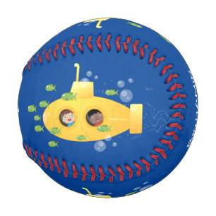 Balle De Baseball Caricature de poisson sous-marin jaune mignon