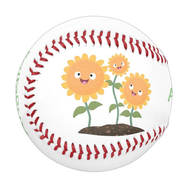 Balle De Baseball Caricature joli tournesol souriant illustration (Devant Gauche)