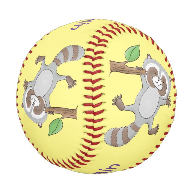 Balle De Baseball Caricature pour bébé au raton laveur joyeux (Angle)