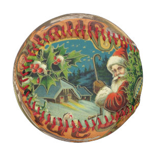 Balle De Baseball Collage de Noël victorien du Père Noël Antique