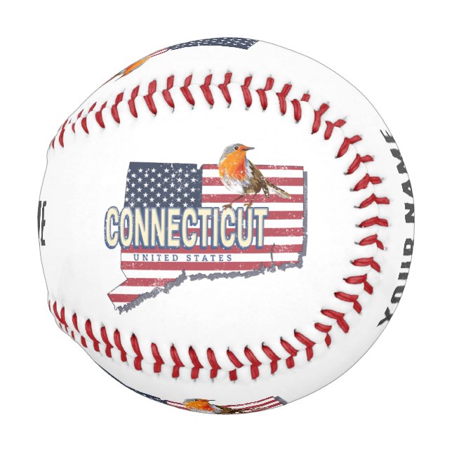 Balle De Baseball Connecticut États-Unis rétro carte d'état vintage (Devant Droite)