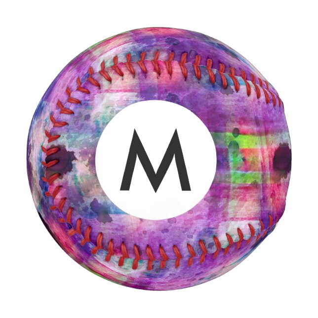 Balle De Baseball Couleur d'aquarelle verte et violette (Devant Gauche)