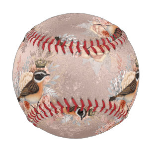 Balle De Baseball Crown Royal Oiseaux Rose Vintage Fleur De Lis