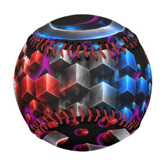 Balle De Baseball Cubes explosifs 3D - Chrome Rouge Bleu Tech Art