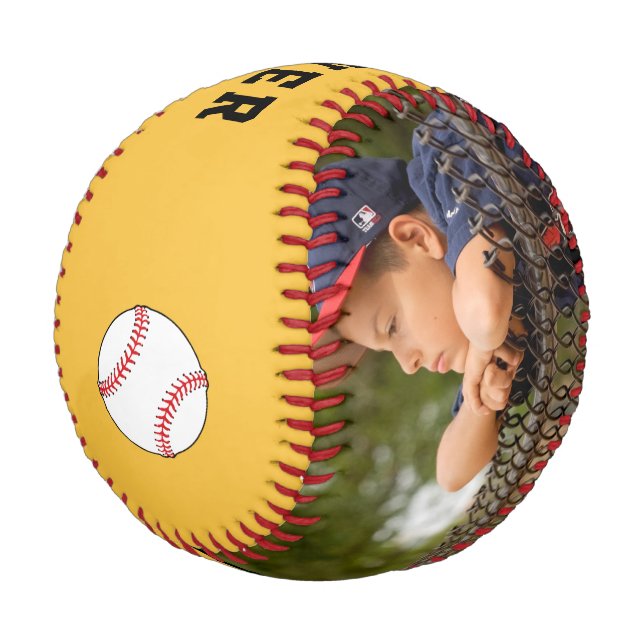 Balle De Baseball Custom Baseball Jaune Nom Numéro Photo Kids (Angle)