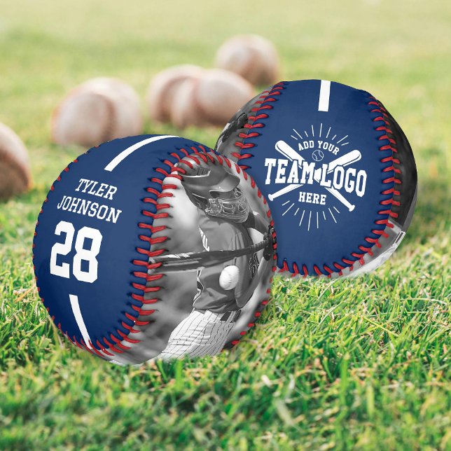 Balle De Baseball Custom Player Team Logo 2 Photo Blue (Créateur téléchargé)