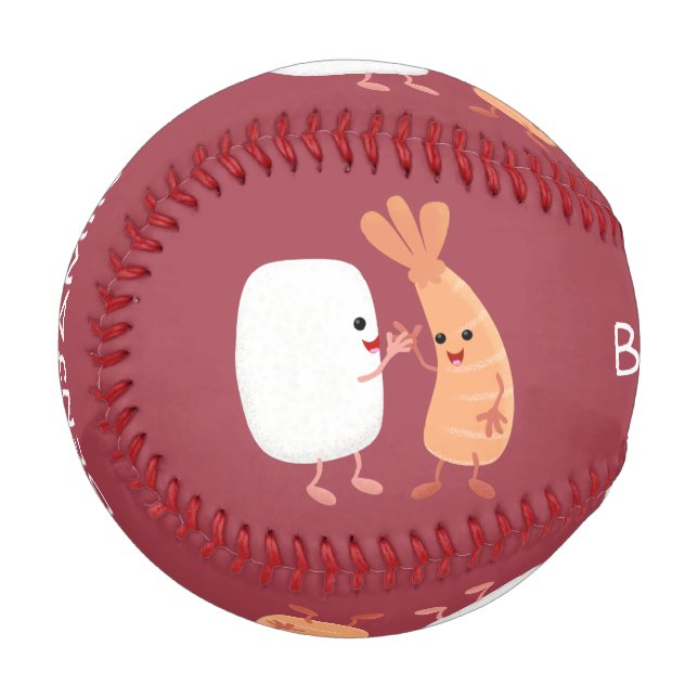 Balle De Baseball Cute sushi riz crevettes amis dessin animé (Devant Gauche)