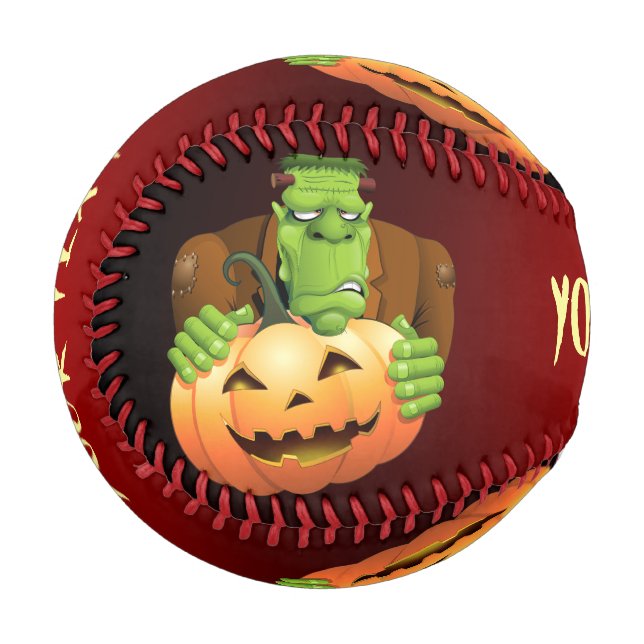 Balle De Baseball Dessin de Frankenstein Monster avec Citrouille (Devant Gauche)