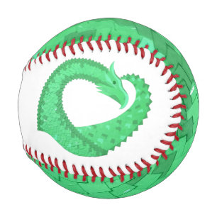 Balle De Baseball Dragon de coeur vert sur blanc