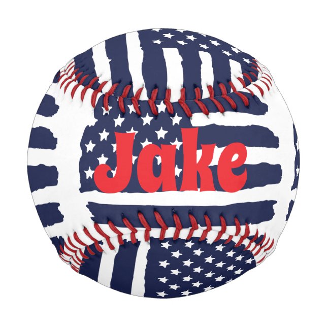 Balle De Baseball Drapeau Américain Personnalisé Et Nom (Devant)