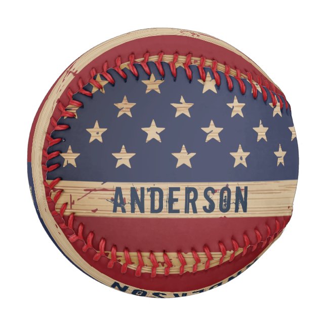 Balle De Baseball Drapeau américain personnalisé Rustique Bois patri (Devant Gauche)