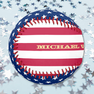 Balle De Baseball Drapeau Patriotique USA Étoiles rayures Nom perso