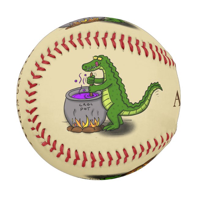 Balle De Baseball Drôle alligator vert cuisine dessin animé (Devant Gauche)