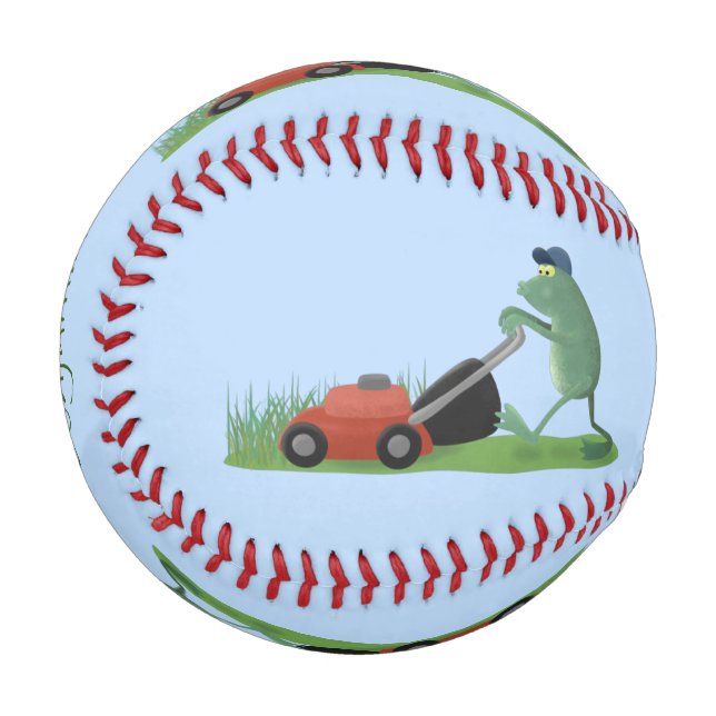 Balle De Baseball Drôle grenouille verte tondre la pelouse dessin (Devant Gauche)