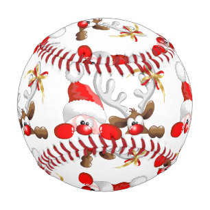 Balle De Baseball Drôle Père Noël et Reindeer Cartoon