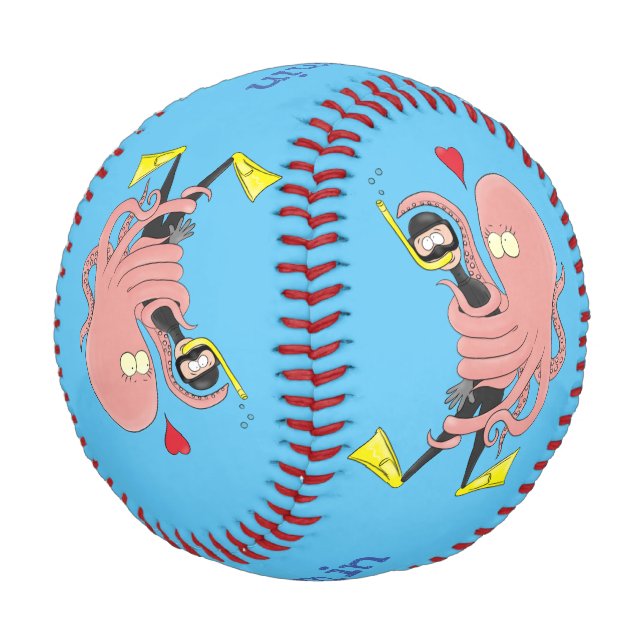 Balle De Baseball Drôle pieuvre embrasse plongeur dessin animé humou (Angle)