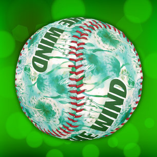 Balle De Baseball Élégant Dandelion Monogramme vert et blanc