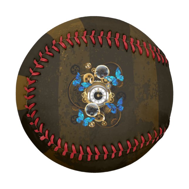 Balle De Baseball Engrenages à vapeur et papillons bleus (Devant Gauche)