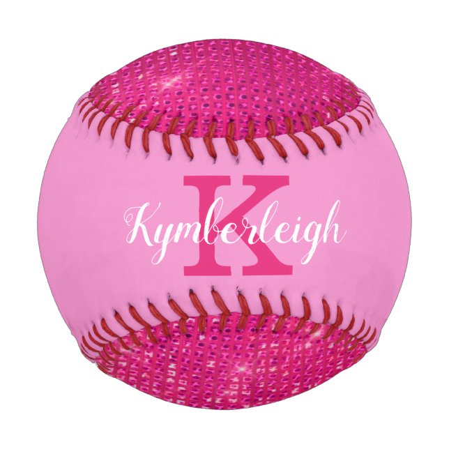 Balle De Baseball Fille Rose Glam Diamond Sparkle Cool Nom du monogr (Dos)