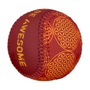 Balle De Baseball Fleur de vie - motif de timbre - orange rouge