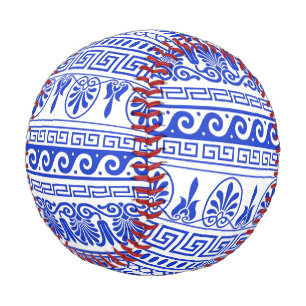 Balle De Baseball Fret grec, Motif méditerranéen, Bleu