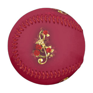 Balle De Baseball Golden Treble Clef avec fleurs Roses